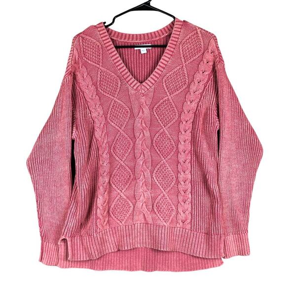 Sonoma Sweaters - Sonoma Womens Sweater Blush Pink V Neck Cable Knit Fisherman Long Sleeve Large